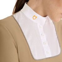 Polo de competição feminino de mangas compridas com botões Equestro Névoa cinza Azul Polo de competição feminino de mangas compridas com botões Equestro Névoa cinza Azul
