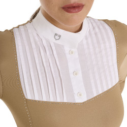 Pólo de competição Feminino de Manga Comprida com Strass Equestro Bege