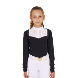 Polo de competição feminino com strass Equestro Preto