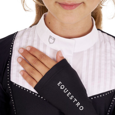 Polo de competição feminino com strass Equestro Preto