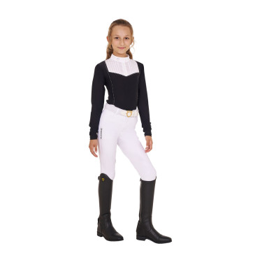 Polo de competição feminino com strass Equestro Preto