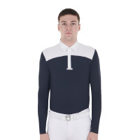 Polo de concurso Masculino de Manga Longa com Botões Equestro Branco / marinho