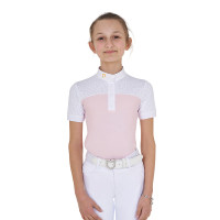 Polo Feminino de Concurso com Mangas Curtas e Botões com Mesh Equestro Bailarina