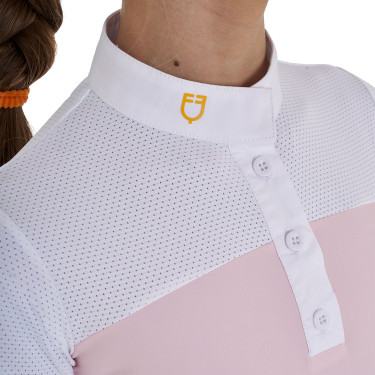 Polo Feminino de Concurso com Mangas Curtas e Botões com Mesh Equestro Polo Feminino de Concurso com Mangas Curtas e Botões com Mesh Equestro