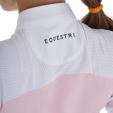 Polo Feminino de Concurso com Mangas Curtas e Botões com Mesh Equestro Polo Feminino de Concurso com Mangas Curtas e Botões com Mesh Equestro