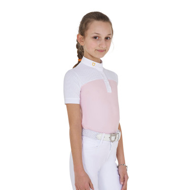 Polo Feminino de Concurso com Mangas Curtas e Botões com Mesh Equestro Polo Feminino de Concurso com Mangas Curtas e Botões com Mesh Equestro