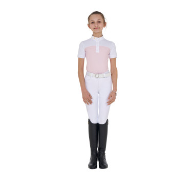 Polo Feminino de Concurso com Mangas Curtas e Botões com Mesh Equestro Polo Feminino de Concurso com Mangas Curtas e Botões com Mesh Equestro