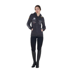 Moletom com capuz feminino com multi-logotipo novo Equestro Asfalto Cinzento