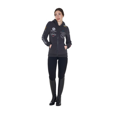 Moletom com capuz feminino com multi-logotipo novo Equestro Asfalto Cinzento