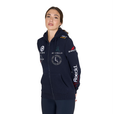 Moletom com capuz feminino com multi-logotipo novo Equestro