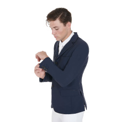 Casaco de competição masculino em tecido elástico com bolsos com zíper Equestro Blazer marinho Azul-marinho