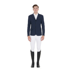 Casaco de competição masculino em tecido elástico com bolsos com zíper Equestro Blazer marinho Azul-marinho