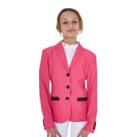 Casaco de competição três botões feminino em mesh Equestro Oxford bronzeado Rosa