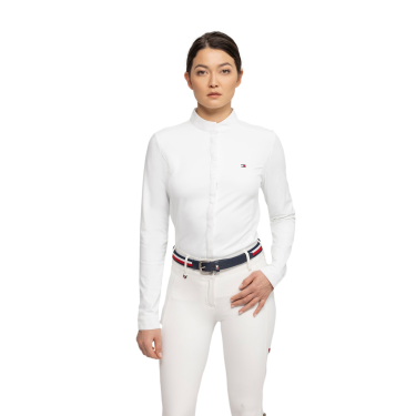 Camisa de concurso Tommy Hilfiger Equestrian Charlotte de mangas compridas feminina Branco Camisa de concurso Tommy Hilfiger Equestrian Charlotte de mangas compridas feminina Branco