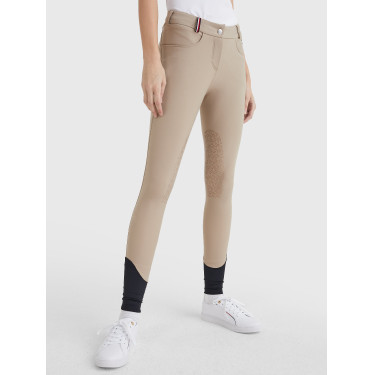Calça Tommy Hilfiger Equestrian Classic feminina com grip nos joelhos Bege Calça Tommy Hilfiger Equestrian Classic feminina com grip nos joelhos Bege