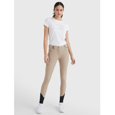 Calça Tommy Hilfiger Equestrian Classic feminina com grip nos joelhos Bege