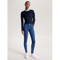 Calça Tommy Hilfiger Equestrian Queens Denim feminina full grip Herança Azul Calça Tommy Hilfiger Equestrian Queens Denim feminina full grip Herança Azul