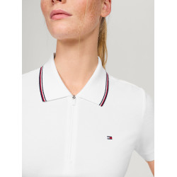 Polo com zíper Tommy Hilfiger Equestrian Camden de mangas curtas feminino Branco