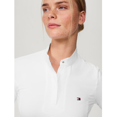 Pólo de competição Tommy Hilfiger Equestrian Avon de manga comprida para mulher Branco Pólo de competição Tommy Hilfiger Equestrian Avon de manga comprida para mulher Branco