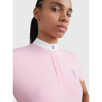 Polo de competição Tommy Hilfiger Equestrian Performance Strass manga curta feminino Rosa clássica