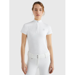 Polo de competição Tommy Hilfiger Equestrian Performance Strass manga curta feminino Branco Polo de competição Tommy Hilfiger Equestrian Performance Strass manga curta feminino Branco