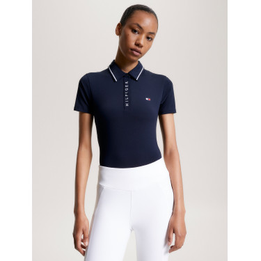 Polo Tommy Hilfiger Equestrian Harlem de manga curta feminino Azul-marinho