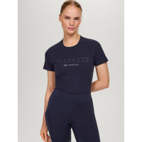 Camiseta Tommy Hilfiger Equestrian Belmont de manga curta com strass feminina Azul-marinho Camiseta Tommy Hilfiger Equestrian Belmont de manga curta com strass feminina Azul-marinho