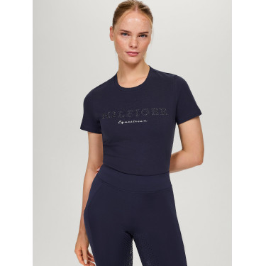 Camiseta Tommy Hilfiger Equestrian Belmont de manga curta com strass feminina Camiseta Tommy Hilfiger Equestrian Belmont de manga curta com strass feminina
