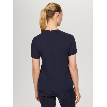 Camiseta Tommy Hilfiger Equestrian Belmont de manga curta com strass feminina Camiseta Tommy Hilfiger Equestrian Belmont de manga curta com strass feminina
