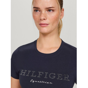 Camiseta Tommy Hilfiger Equestrian Belmont de manga curta com strass feminina Camiseta Tommy Hilfiger Equestrian Belmont de manga curta com strass feminina