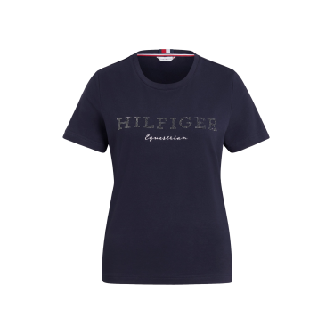 Camiseta Tommy Hilfiger Equestrian Belmont de manga curta com strass feminina Camiseta Tommy Hilfiger Equestrian Belmont de manga curta com strass feminina