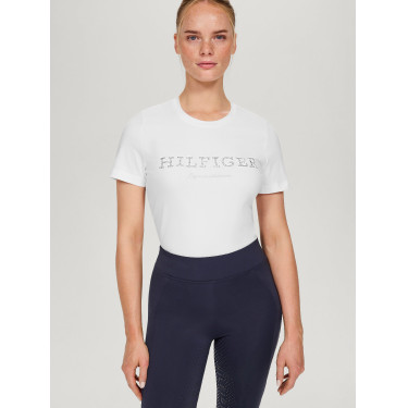 Camiseta Tommy Hilfiger Equestrian Belmont de manga curta com strass feminina Branco