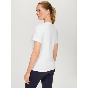 Camiseta Tommy Hilfiger Equestrian Belmont de manga curta com strass feminina Branco Camiseta Tommy Hilfiger Equestrian Belmont de manga curta com strass feminina Branco