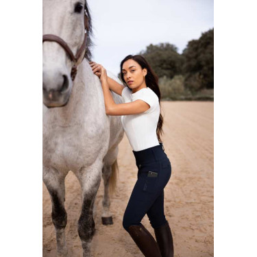 Calça de equitação Horze Leonie com grip integral feminina Marinho escuro Azul