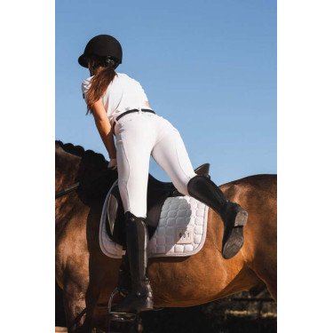 Calça de equitação Horze Leonie com grip integral feminina Branco brilhante