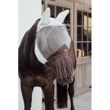 Máscara anti-mosca clássica com orelhas e franjas no focinho Kentucky Prata