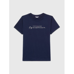 Camiseta gráfica Tommy Hilfiger Equestrian Brooflyn de manga curta feminina Céu do deserto Azul