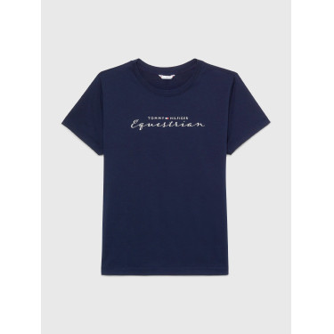 Camiseta gráfica Tommy Hilfiger Equestrian Brooflyn de manga curta feminina Céu do deserto Azul
