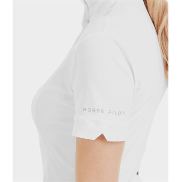 Camisa de competição Monica Horse Pilot de manga curta feminina Branco Camisa de competição Monica Horse Pilot de manga curta feminina Branco