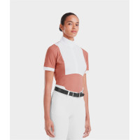 Camisa de competição Monica Horse Pilot de manga curta feminina Pó de tijolo Rosa