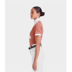 Camisa de competição Monica Horse Pilot de manga curta feminina Pó de tijolo Rosa
