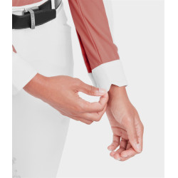 Camisa de competição Monica Horse Pilot de mangas compridas feminina Pó de tijolo Rosa