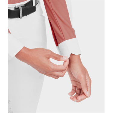 Camisa de competição Monica Horse Pilot de mangas compridas feminina Pó de tijolo Rosa