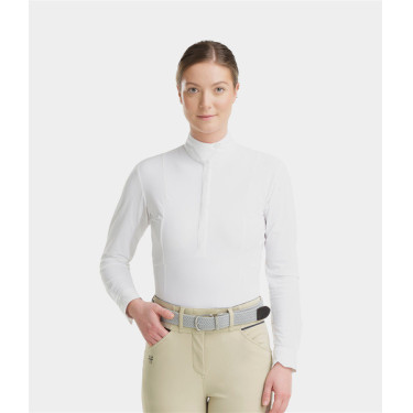 Polo de competição Monica Horse Pilot de mangas compridas para mulher Branco