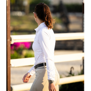 Polo de competição Monica Horse Pilot de mangas compridas para mulher Branco