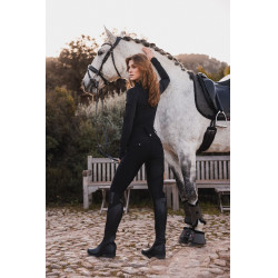 Calça de equitação B Vertigo híbrida de compressão Chiara feminina Beleza negra Preto