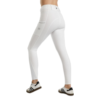 Calça Montar MoZuna Refined Pintucks e cristais gun metal full grip feminina Branco