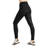 Calça Montar MoZuna Refined Pintucks e cristais gun metal full grip feminina Preto