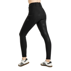 Calça Montar MoZuna Refined Pintucks e cristais gun metal full grip feminina Preto