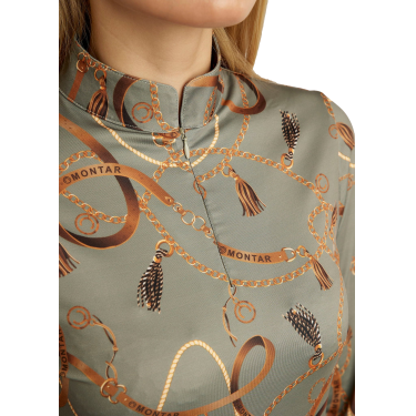 Polo de mangas compridas Montar estampado Haily bridle feminino Polo de mangas compridas Montar estampado Haily bridle feminino